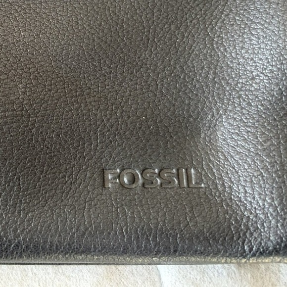 Fossil Black Leather Circle Handle Handbag Contrast Stitch Satchel Bag - Picture 2 of 7